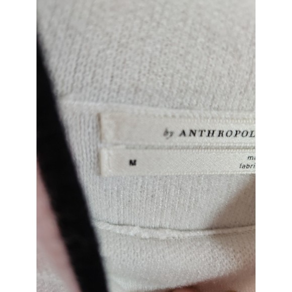 ANTHROPOLOGIE Women's Med IVANNA LIZZIE MOCK NECK BLack TRIM WHITE SWEATER - Picture 4 of 11